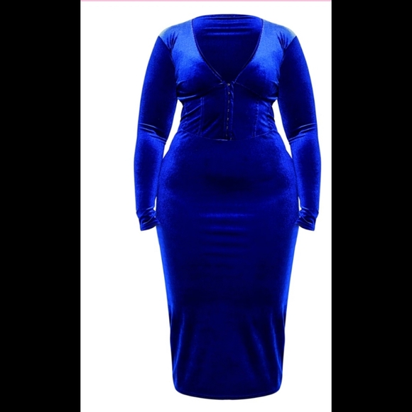 🆕 LISTING!! BNWOT PRETTY LITTLE THING PLUS BRIGHT BLUE VELVET CORSET MIDI DRESS - Picture 5 of 14